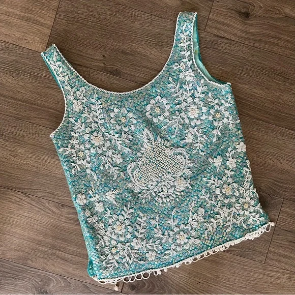 Stephen Chu 'Beaded Sweater Factory' lined sequin beaded sleeveless top M - Picture 2 of 12